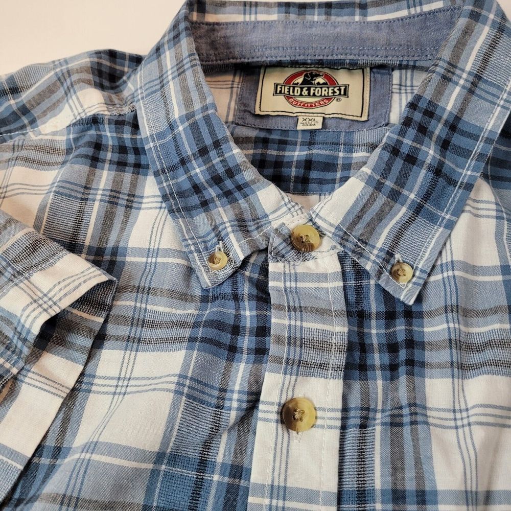 Field & Forest Plaid Button Down Mens XXL Blue Excellent Short Sleeve FFM5325 - Picture 1 of 6